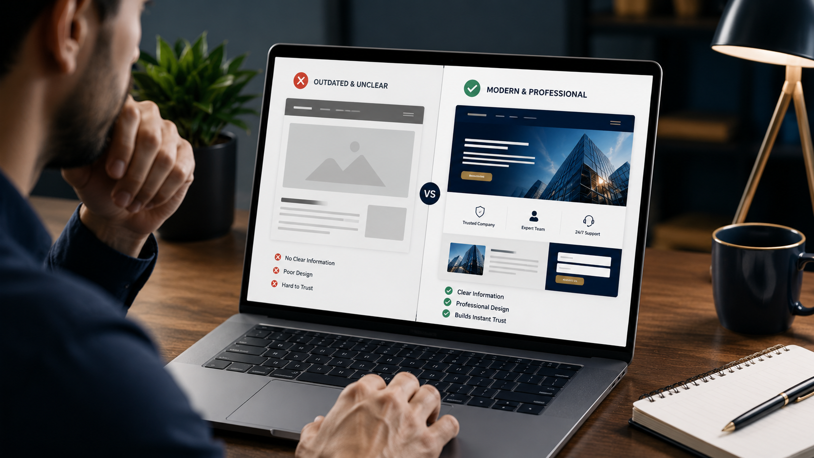 customer comparing professional website and outdated online presence
